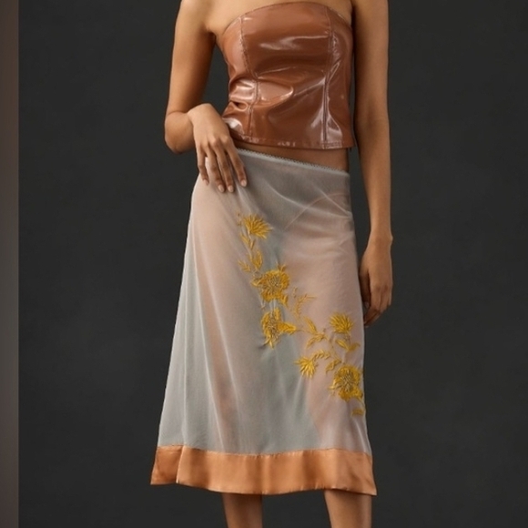 Anthropologie A-Line Skirt with Yellow Floral Embroidery - Picture 1 of 8
